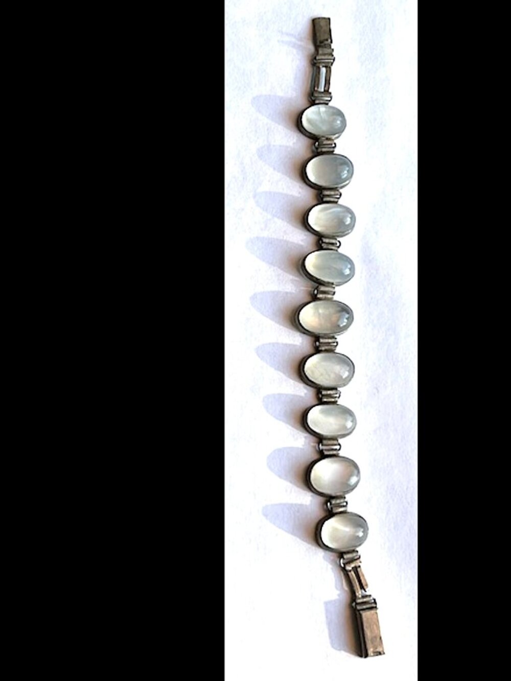 Vintage Silver Tone Moonstone Opalite Cabochon Bracelet 7 7/16" L